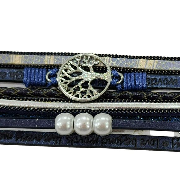 Multilayer Leather Bangle Magnetic Clasp Bracelet for Men or Women 7.5in Blue - Picture 3 of 10